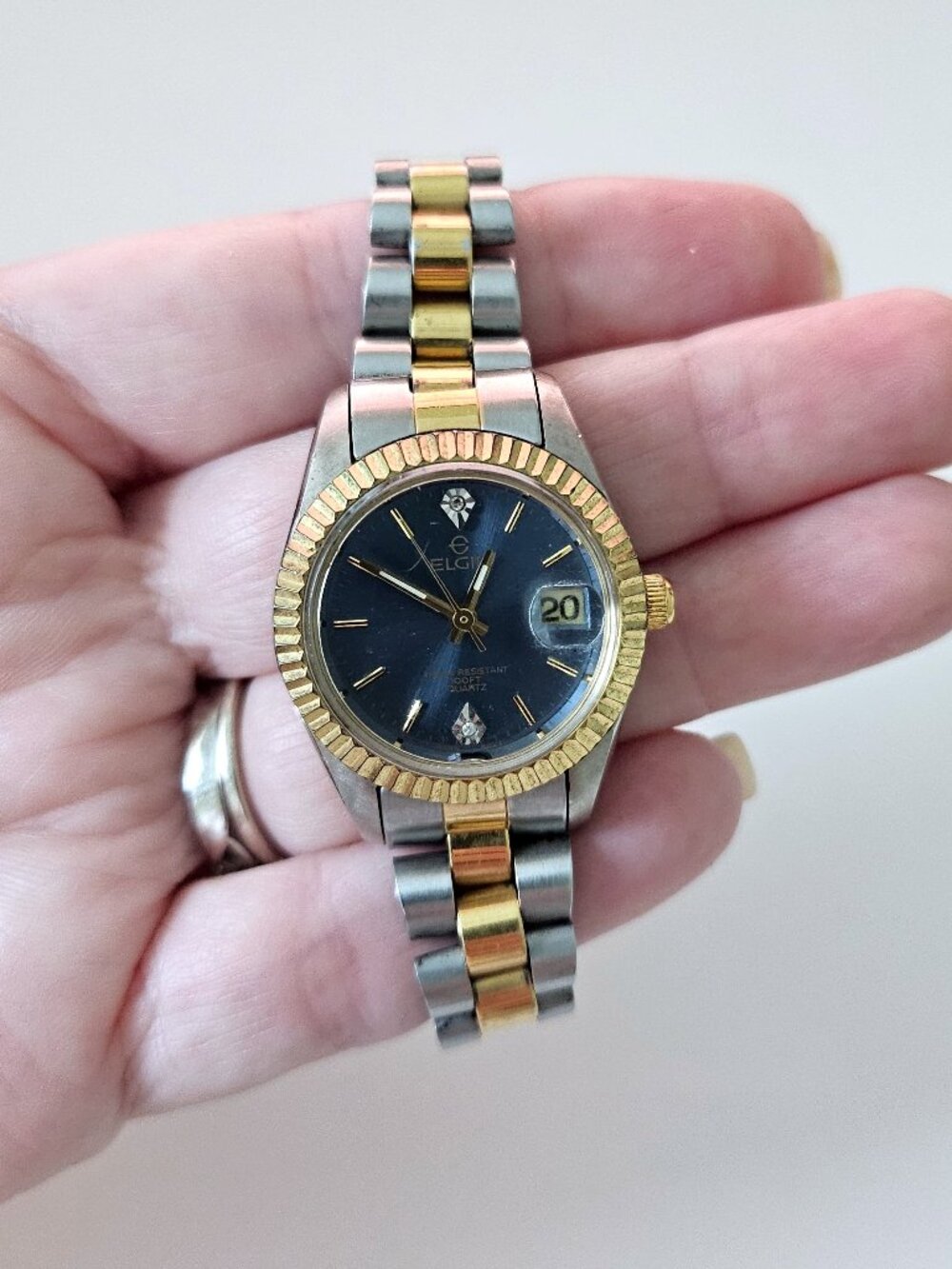 Elgin Quartz Watch | Blue Dial | Two Tone Gold Silver | Date Window
